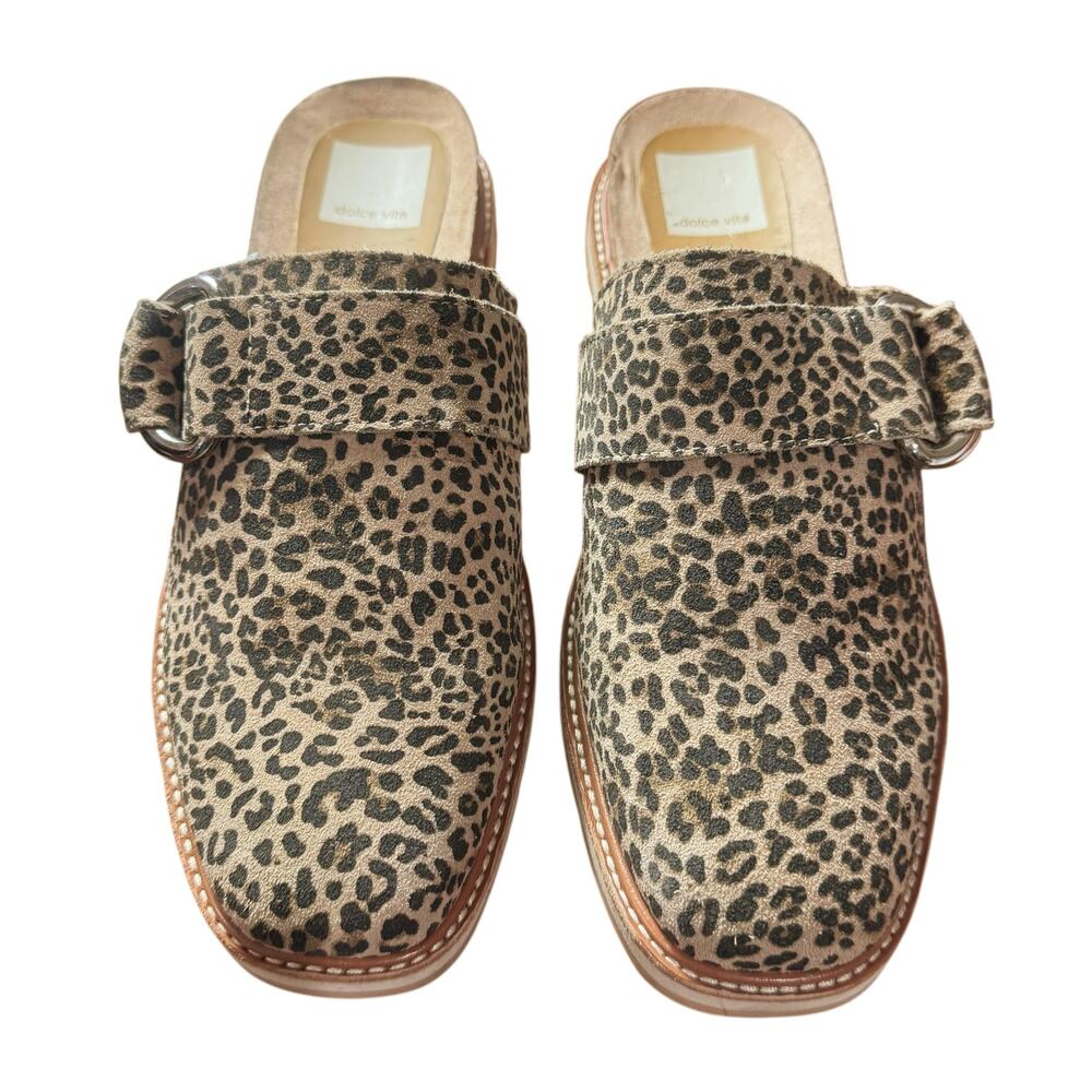 DOLCE VITA Women's Leopard Crochet Verna Wedge Slip On Leather Mules Size 8 NWOB - Picture 3 of 10